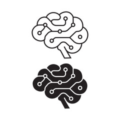 AI Brain Circuit Icon Vector | Artificial Intelligence, Neural Network, and Technology Silhouette Design