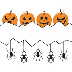 Vector banner for text with pumpkins and spiders for Halloween. Scary illustration for invitation cards.