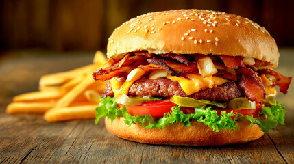 hamburger with french fries Gourmet burger