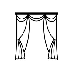 Draped curtains with pelmet outline on transparent background