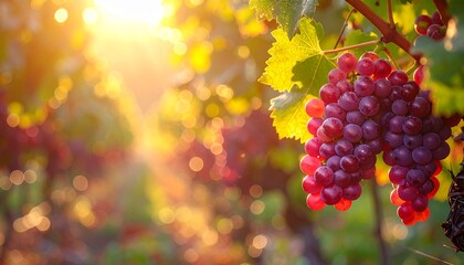 Close-up of Pink Grapes on the Vine in Natural Sunlight