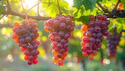 Close-up of Pink Grapes on the Vine in Natural Sunlight