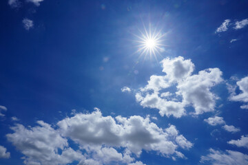Bright Blue Sky with White Fluffy Clouds
