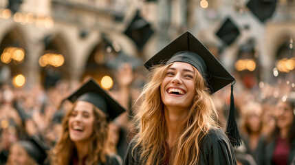 happy young woman in graduation gown