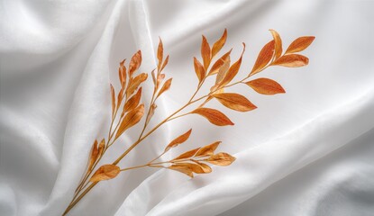 Dried orange leaves on white fabric