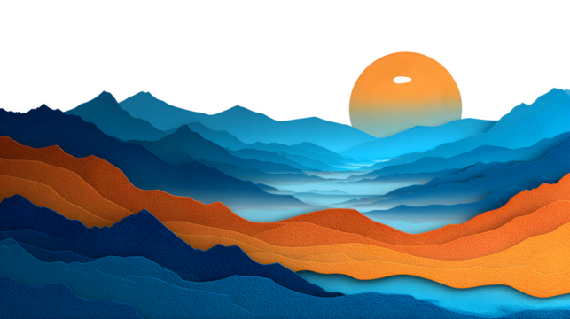 Layered mountain landscape, isolated on transparent background