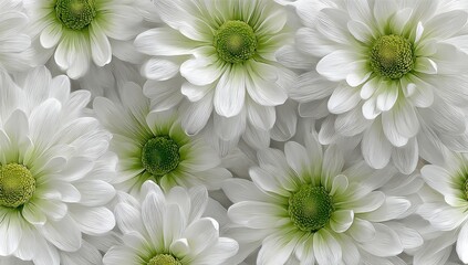 Close-up of many white flowers with green centers