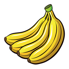 Charming cartoon illustration of a vibrant bunch of ripe yellow bananas perfect for food and healthy eating themes