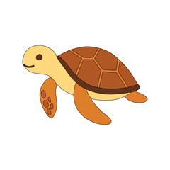 Cute Cartoon Turtle Vector Illustration – Sea Turtle Flat Design