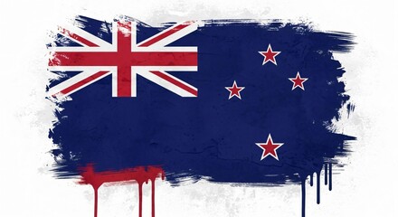New Zealand flag with grunge texture, bold design for travel & tourism concepts