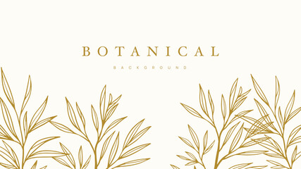 Gold Flower hand drawn background. Natural botanical elegant poppy floral with gold line art. Luxury illustration.