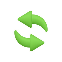 Two green rounded arrows forming circular loop. Technology, business, refresh, reload, update, synchronization and process cycle concept. 3d vector icon. Cartoon minimal style.
