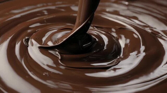 A close-up image shows a dark, viscous liquid pouring and swirling. The texture is glossy and reflective