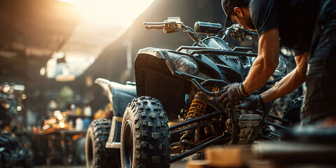 Mechanic Repairing ATV in Garage