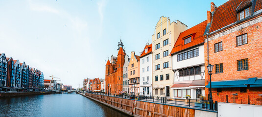 Gdansk with Motlawa river in Poland. Old town colourful house