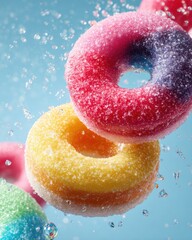 Colorful sugary donuts in water