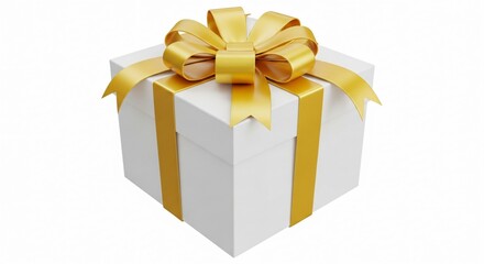 Elegant white gift box with golden ribbon and bow for special occasions