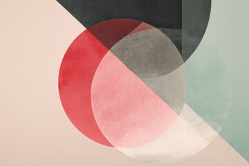 Ethereal Overlap of Red and Translucent Circles in a Muted Geometric World.