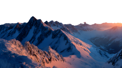 Snowy Mountain Range at Sunset, isolated on transparent background