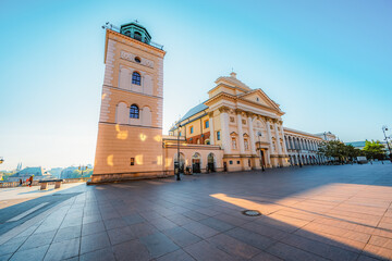 Obraz premium Warsaw old city center near Vistula river. Observation Terrace on the Bell Tower of St. Anne's Church