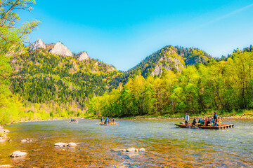 Peak Tri Koruny or Trzy Korony during day with green meadow and trees in spring. Pieniny National park in Slovakia and Poland © Zedspider