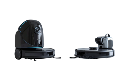  High-performance robotic vacuum pair for home cleaning isolated on transparent background