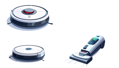  Smart self-navigating cleaning robots for modern interiors isolated on transparent background