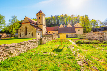 Medieval monastery Cerveny Klastor near Peak Tri Koruny or Trzy Korony in Pieniny National park in Slovakia and Poland © Zedspider