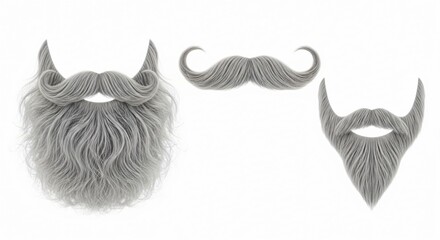 Various gray beards and mustaches isolated on white background for design use