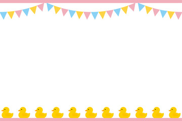 アヒルのかわいいフレームイラスト（ピンク）