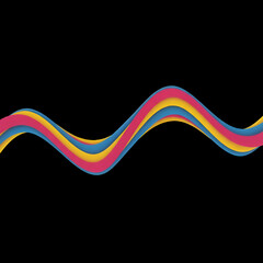 Abstract Wavy Line Design on Black. Vibrant Colorful Fluid Bands Graphic. Modern Undulating Curve Element.