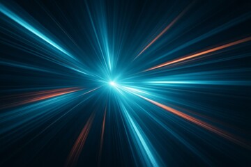 Futuristic burst of glowing blue and orange light beams in motion on dark background, representing speed, energy, and sci-fi concept graphics. Ai generative