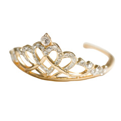 Elegant gold tiara with sparkling gemstones on transparent background