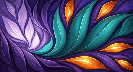 Abstract botanical art with vibrant colors and elegant flowing leaves design