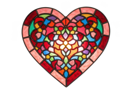 Colorful stained glass heart window panel decoration love symbol illustration graphic art design element isolated on transparent background