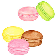 手描き水彩のかわいくてカラフルなマカロンのイラスト / Cute and Colorful Hand-painted Watercolor Macaron Illustration