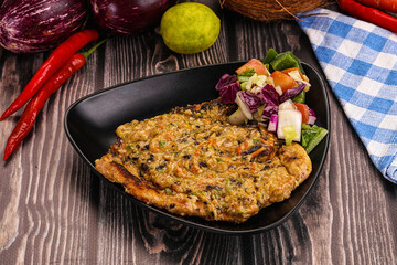 Tasty chicken steak with vegetables