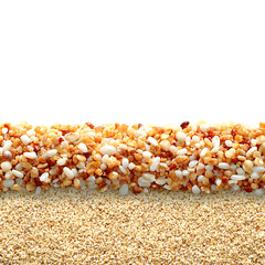 Close up of small pebbles and sand with transparent background