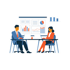 Business Meeting Discussion with Data Charts and Laptops in Office