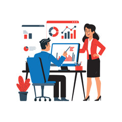 Business Team Analyzing Financial Data and Discussing Project Strategy in Office