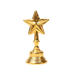 Golden star trophy isolated on transparent background for awards and recognition