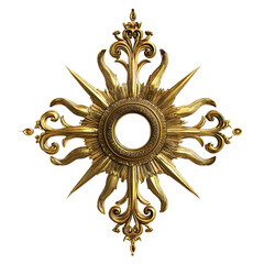 Golden ornamental sunburst design with intricate details and transparent background