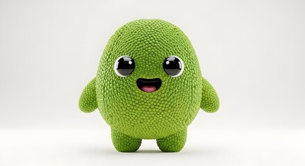 Whimsical Green Creature with Smiling Face and Adorable Features in a Clean Studio Shot