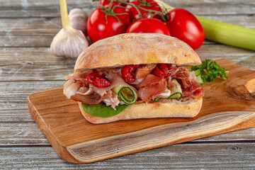 Ciabatta with cured parma and tomato