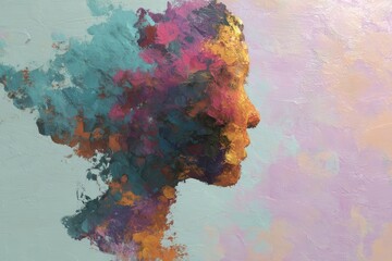 Vibrant Abstract Female Profile in Colorful Brushstrokes