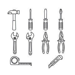 Obraz premium Line art illustration of various hand tools on a white background.