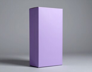 Minimalist tall lavender box with soft shadow on a plain gray background, perfect for product packaging concepts.