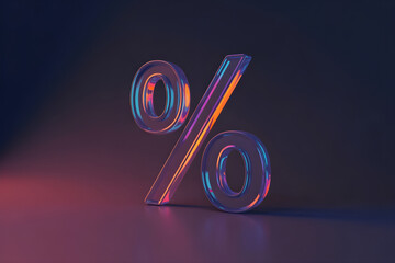 Futuristic Glass Percentage Symbol &ndash; 3D Render with Vibrant Colors