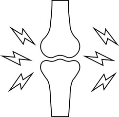 Joint inflammation icon. Arthritis pain medical symbol, bone ache health care sign, knee injury problem illustration, orthopedic disease outline vector design isolated on transparent background.