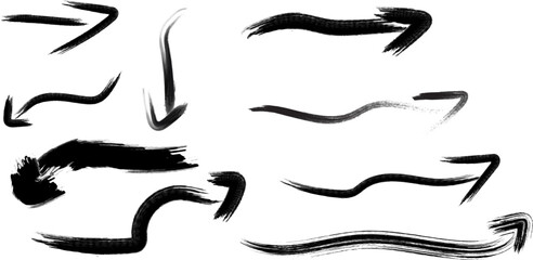 Collection of Hand Drawn Brush Stroke Arrows Pointing in Various Directions